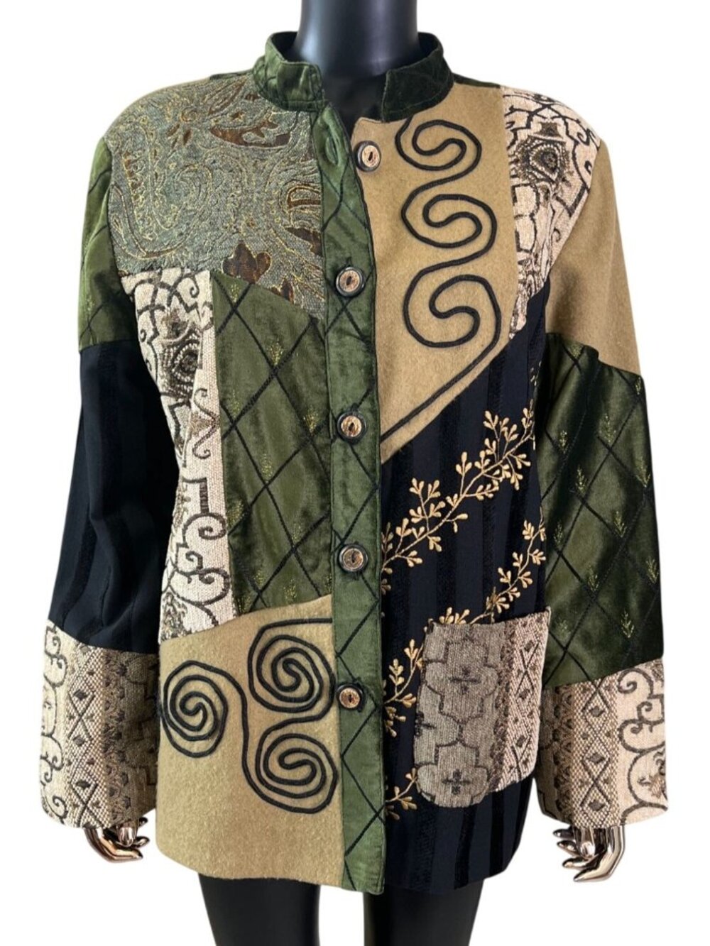 Indigo Moon Patchwork Wearable Art Jacket L Embroidered Fully Lined - Picture 3 of 11